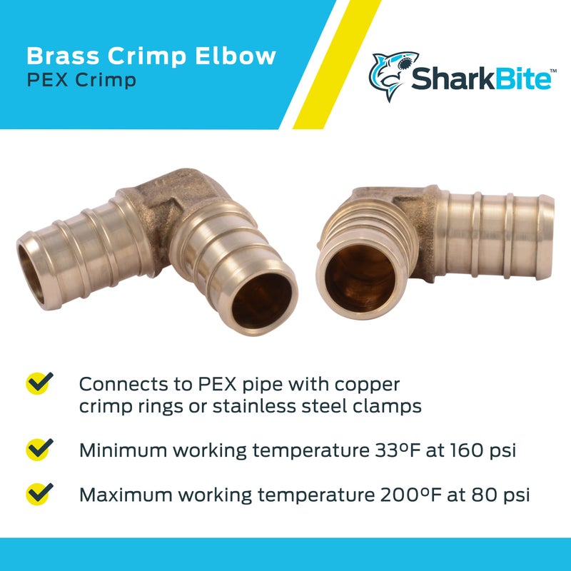 SharkBite 3/4 Inch Crimp 90 Degree Elbow, Pack of 10, Brass Plumbing Fitting, PEX Pipe, PE-RT, UC256LFA10 - Image 4